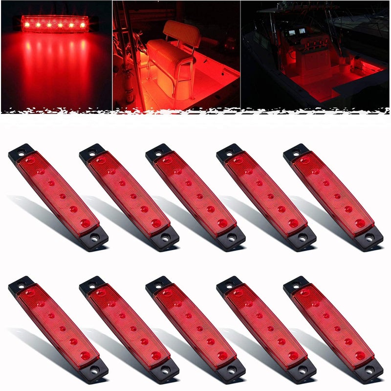 PSEQT LED Boat Interior Lights Marine Courtesy Light Strip Deck Transom Cockpit Navigation Lighting Waterproof for Fishing Pontoon Kayak Yacht Sailboat (Red 10Pcs) - Image 1